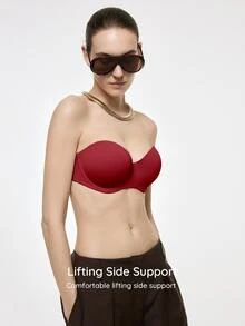 SHEIN Women's Solid Color Comfortable Bandeau Bra - Burgundy - View 4