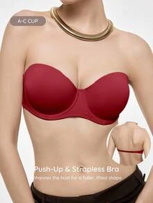 SHEIN Women's Solid Color Comfortable Bandeau Bra - Burgundy - View 6