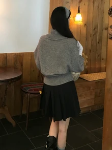 DAZY Women's Korean Style Solid Color High Neck Knit Sweater - Grey - View 2