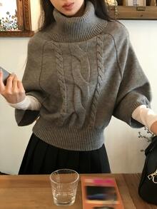 DAZY Women's Korean Style Solid Color High Neck Knit Sweater - Grey - View 1