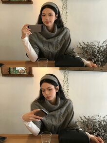 DAZY Women's Korean Style Solid Color High Neck Knit Sweater - Grey - View 4