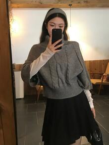 DAZY Women's Korean Style Solid Color High Neck Knit Sweater - Grey - View 5