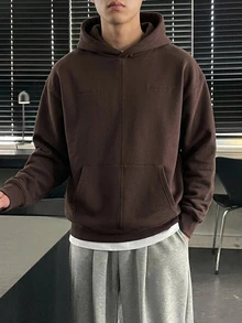 DAZY Men Solid Drop Shoulder Thermal Hoodie - Brown - View 7