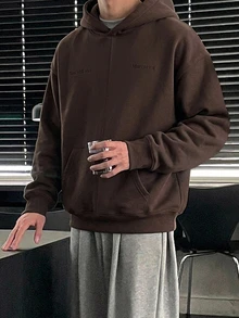 DAZY Men Solid Drop Shoulder Thermal Hoodie - Brown - View 8