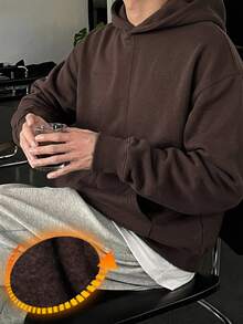 DAZY Men Solid Drop Shoulder Thermal Hoodie - Brown - View 5