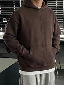 DAZY Men Solid Drop Shoulder Thermal Hoodie - Brown - View 6