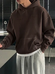 DAZY Men Solid Drop Shoulder Thermal Hoodie - Brown - View 2