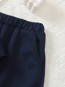 DAZY Girls' Autumn Navy Blue Bow Long Sleeve Top And Lace Trim Pants 2 Pieces Set - Navy Blue - View 5