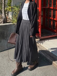 FRIFUL Women's Autumn Pleated Long Sweater Skirt - Dark Grey - View 3