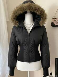 DAZY Women's Long Sleeve Zipper Front Casual Hooded Winter Jacket - Black - View 3