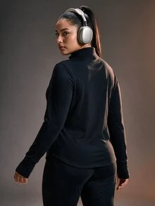 Powerista Women's Plus Size Solid Color Long Sleeve Half-Zip Athletic Sweatshirt - Black - View 2