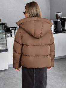 EURMUSE Zip Up Hooded Padded Coat - Brown - View 7