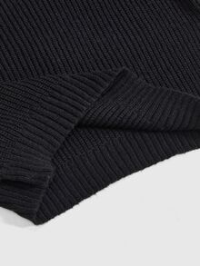 ROMWE Goth Suéter holgado con bordado de seta y mangas farol - Negro - Ver 6