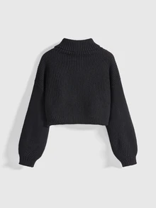 ROMWE Goth Suéter holgado con bordado de seta y mangas farol - Negro - Ver 4