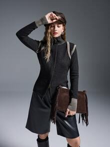 MYSTAURA Vintage Fitted Knit Sweater Top, Women's Slim Fit Cardigan Jacket - Black - View 6