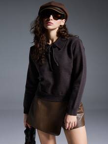 MYSTAURA Women's Casual Solid Color Lace-Up Pullover Sweater, Autumn/Winter - Grey - View 5