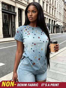 Rovax Women's Round Neck Colorful Rhinestone Decor Short Sleeve Top And Shorts Casual Daily Two Pieces Set - Multicolor - View 4