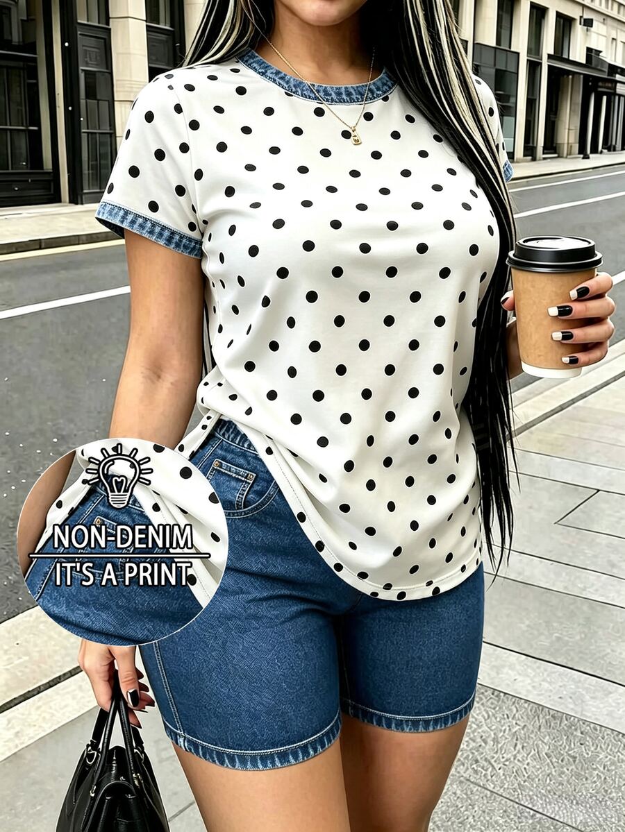 Rovax 女款波點印花T恤與短褲兩件套 - 彩色 - 查看 1