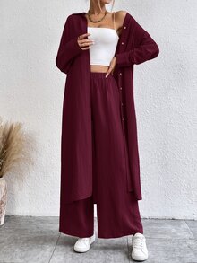 RosyDaze 2pcs/Set Shirt And Pants - Burgundy - View 4