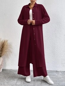 RosyDaze 2pcs/Set Shirt And Pants - Burgundy - View 6