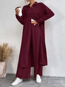 RosyDaze 2pcs/Set Shirt And Pants - Burgundy - View 7
