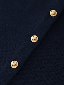 SHEIN 新款通勤優雅時尚設計翻領無袖針織上衣，夏季度假風，法式優雅修身無袖上衣，適合夏季度假穿著 - 藍色 - 查看 5