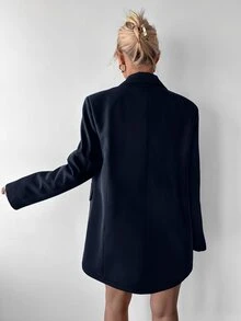 Ritzy Row Blazer casual de mujer con hombros acolchados, corte oversize, largo medio, doble botonadura, para oficina y negocios, azul marino, verano y otoño - Azul Marino - Ver 5