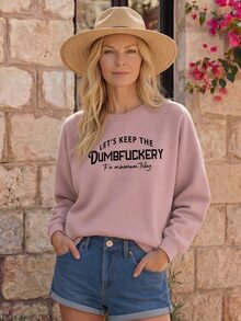 EMERY ROSE Women's Slogan Letter Print Crew Neck Long Sleeve Sweatshirt,Dusty Pink Casual Autumn Streetwear Pullover For Graduation,Back To School,Occasion - Dusty Pink - View 3