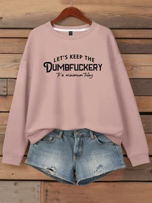 EMERY ROSE Women's Slogan Letter Print Crew Neck Long Sleeve Sweatshirt,Dusty Pink Casual Autumn Streetwear Pullover For Graduation,Back To School,Occasion - Dusty Pink - View 1