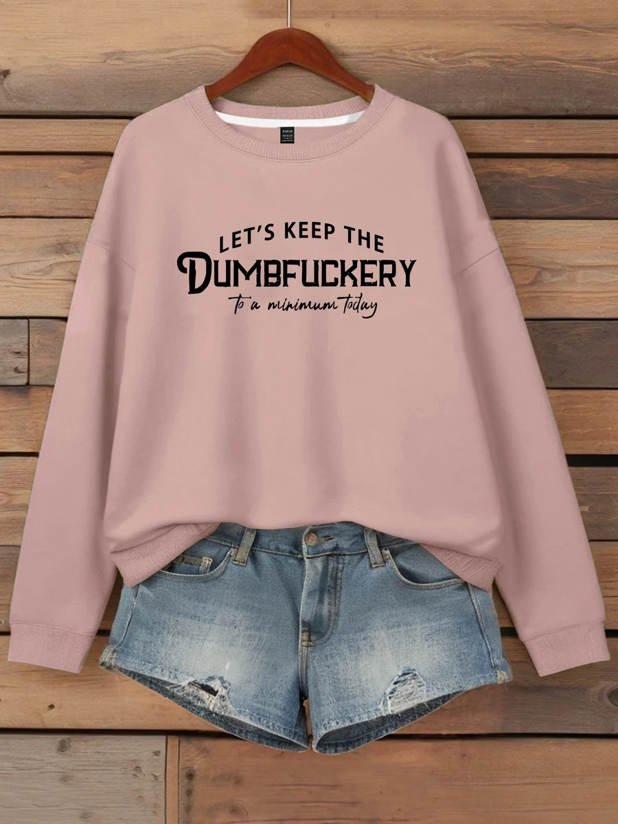 EMERY ROSE Women's Slogan Letter Print Crew Neck Long Sleeve Sweatshirt,Dusty Pink Casual Autumn Streetwear Pullover For Graduation,Back To School,Occasion - Dusty Pink - View 1