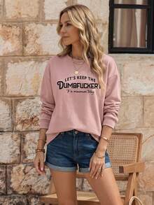 EMERY ROSE Women's Slogan Letter Print Crew Neck Long Sleeve Sweatshirt,Dusty Pink Casual Autumn Streetwear Pullover For Graduation,Back To School,Occasion - Dusty Pink - View 4