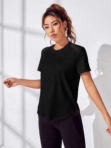 SHEIN Sports 无缝交叉后背运动背心修身衬衫健身背心健身房女式衬衫 - 黑色 - 查看 5