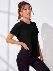 SHEIN Sports 无缝交叉后背运动背心修身衬衫健身背心健身房女式衬衫 - 黑色 - 查看 6