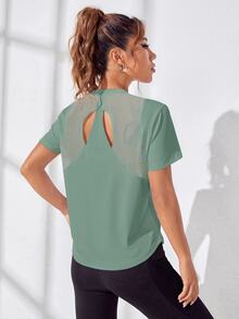 SHEIN Sports 女士纯色休闲运动短袖T恤健身衫 - 薄荷綠 - 查看 6