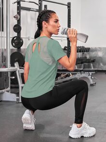 SHEIN Sports 女士纯色休闲运动短袖T恤健身衫 - 薄荷綠 - 查看 3