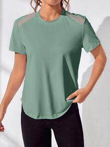 SHEIN Sports 女士纯色休闲运动短袖T恤健身衫 - 薄荷綠 - 查看 5