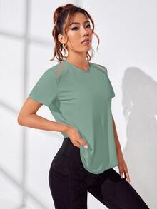 SHEIN Sports 女士纯色休闲运动短袖T恤健身衫 - 薄荷綠 - 查看 4