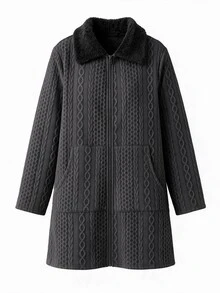 SHEIN Clasi 一件式抓絨領夾克，簡約舒適保暖外套 - 灰色 - 查看 6