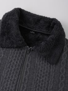 SHEIN Clasi 一件式抓絨領夾克，簡約舒適保暖外套 - 灰色 - 查看 4