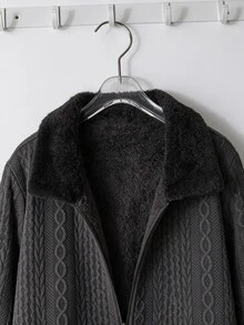 SHEIN Clasi 一件式抓絨領夾克，簡約舒適保暖外套 - 灰色 - 查看 7