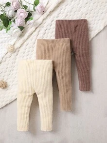 SHEIN Vintaside Kids Baby Girl 3pcs Ribbed Knit Leggings - Multicolor - View 2