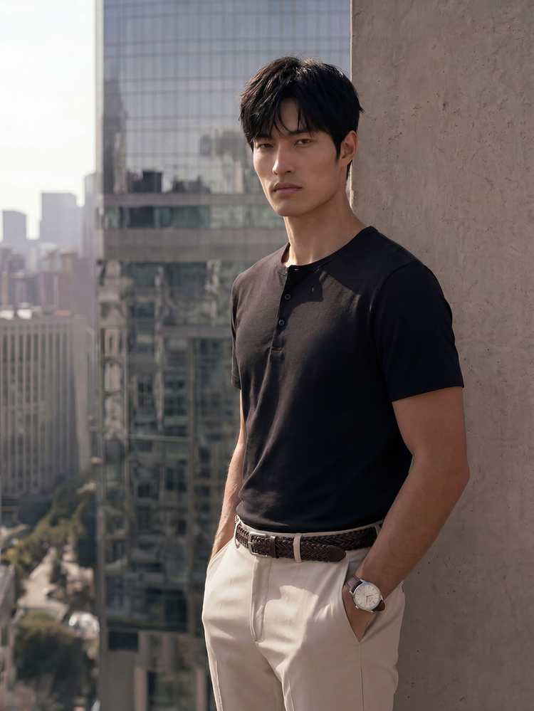 TekDrob Kaos Henley Viscose dengan Efek Anti Bau Ganda dan Potongan Reguler - Hitam - View 8