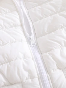 Young Girls' Solid Color Warm Winter Casual Hooded Padded Coat With Fur Collar - White - View 7