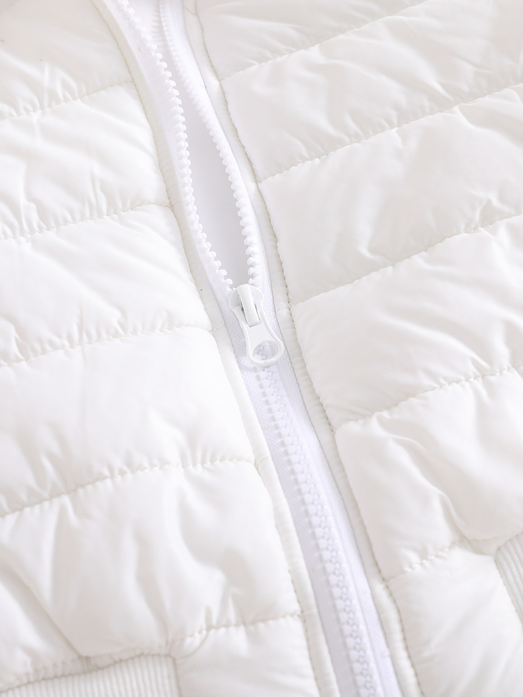 Young Girls' Solid Color Warm Winter Casual Hooded Padded Coat With Fur Collar - White - View 6