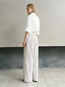 MOTF PREMIUM WOMEN'S BREATHABLE STRIPED TIE SIDE LONG PANTS - Beige - View 3