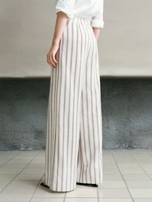 MOTF PREMIUM WOMEN'S BREATHABLE STRIPED TIE SIDE LONG PANTS - Beige - View 4