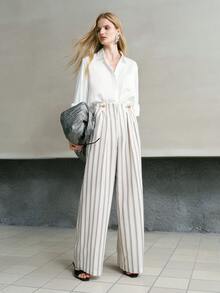 MOTF PREMIUM WOMEN'S BREATHABLE STRIPED TIE SIDE LONG PANTS - Beige - View 8