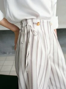 MOTF PREMIUM WOMEN'S BREATHABLE STRIPED TIE SIDE LONG PANTS - Beige - View 2
