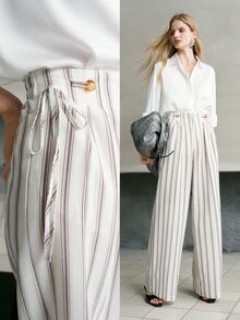 MOTF PREMIUM WOMEN'S BREATHABLE STRIPED TIE SIDE LONG PANTS - Beige - View 1