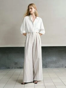 MOTF PREMIUM WOMEN'S BREATHABLE STRIPED TIE SIDE LONG PANTS - Beige - View 5